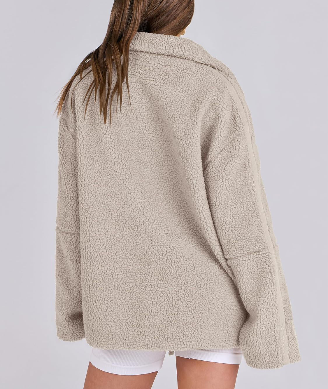 Women's Oversized Fleece Jacket – Zip-Up Long Sleeve Winter Jacket