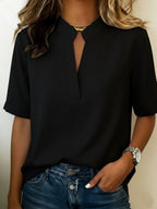 Women's Flowy V-Neck Blouse – Relaxed Long Sleeve Dressy Blouse