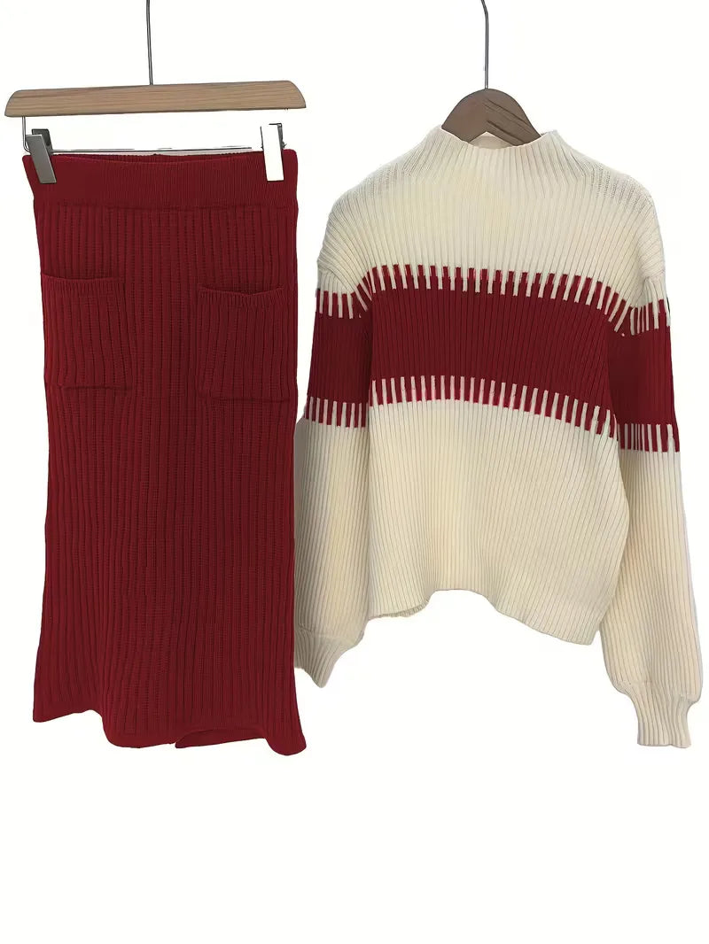 Women's Knit Skirt Set – Ribbed Sweater Co-Ord