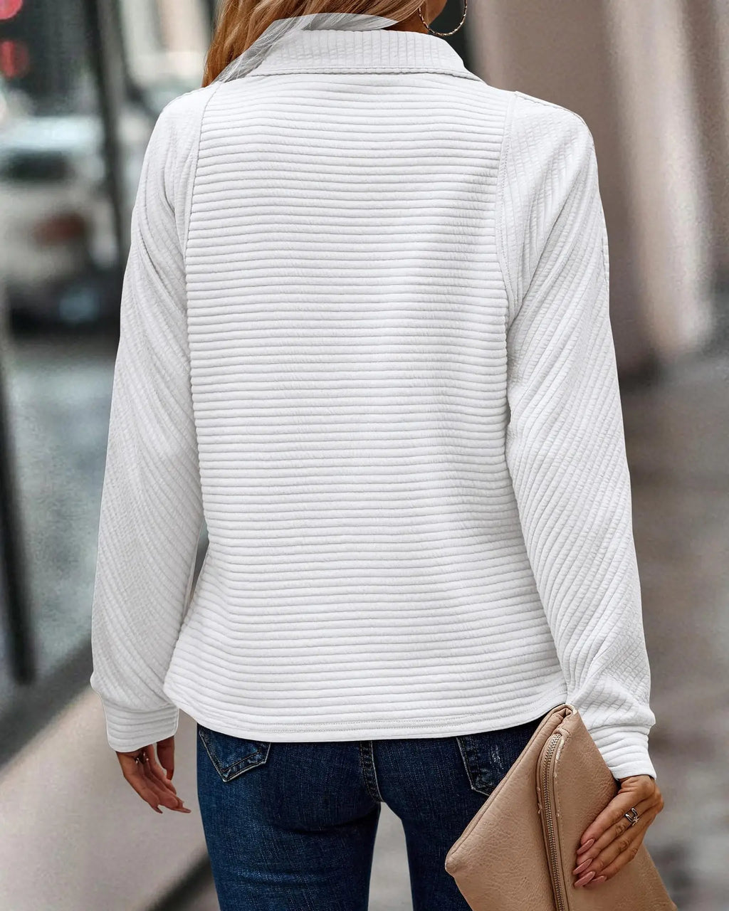 Women's V-Neck Half-Zip Sweater – Zip Collar Knit Pullover