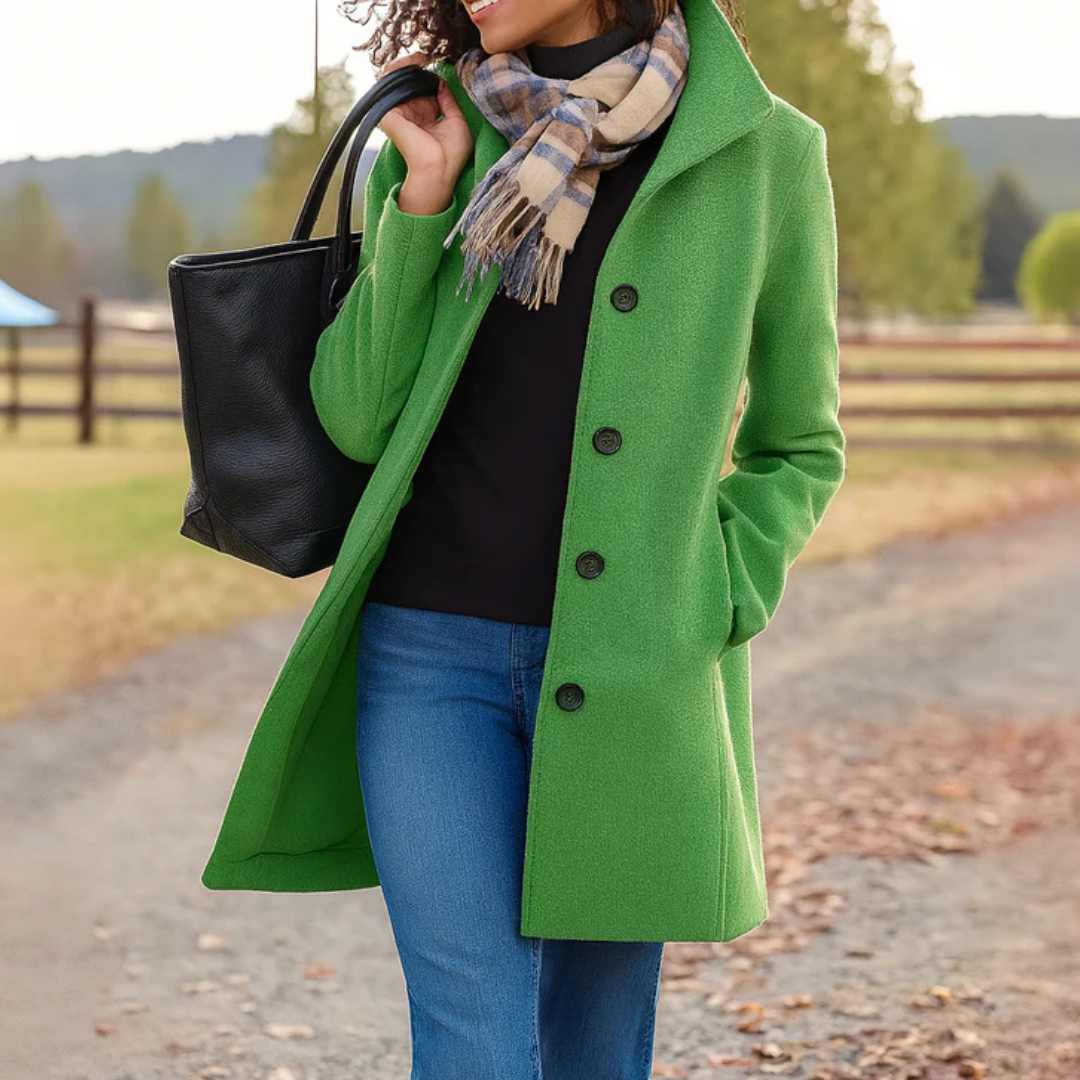 Women's Winter Coat – Button Front Long Coat – Judith