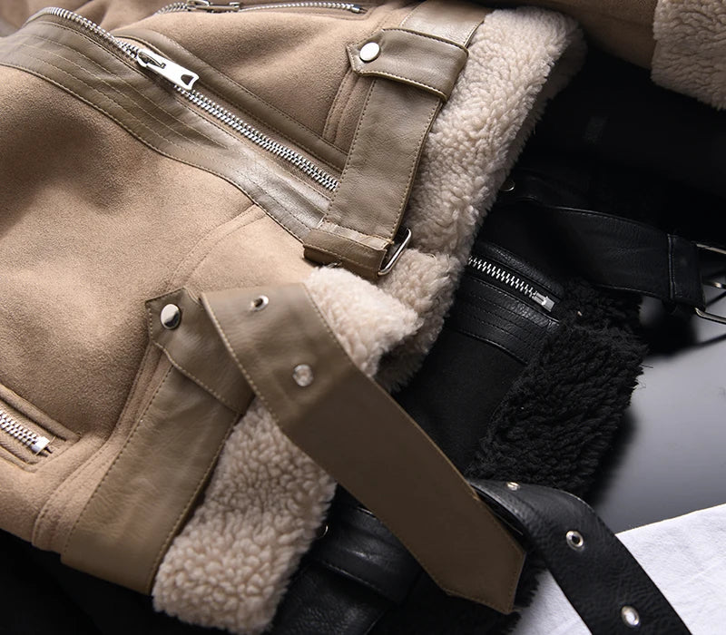 Women's Faux Shearling Jacket – Cropped Winter Aviator Jacket
