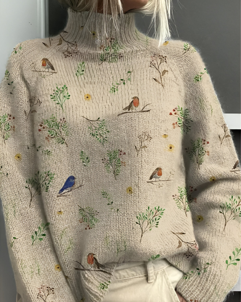 Women's Graphic Knit Sweater – Patterned Crew Neck Pullover