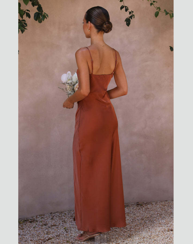 Women's Strappy Maxi Dress – Side Slit Fitted Evening Gown