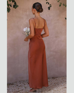 Women's Strappy Maxi Dress – Side Slit Fitted Evening Gown
