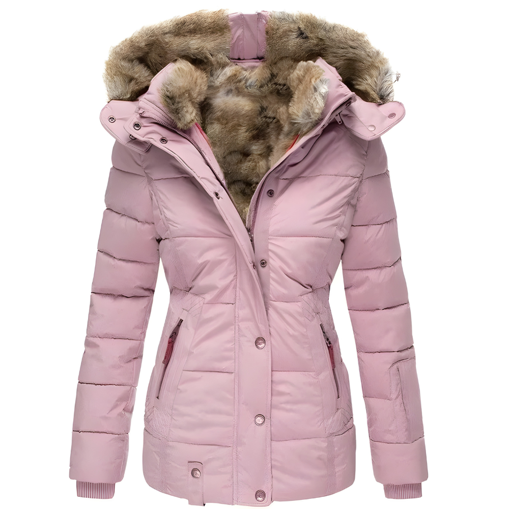 Women's Long Quilted Coat – Removable Fur Hood Winter Coat