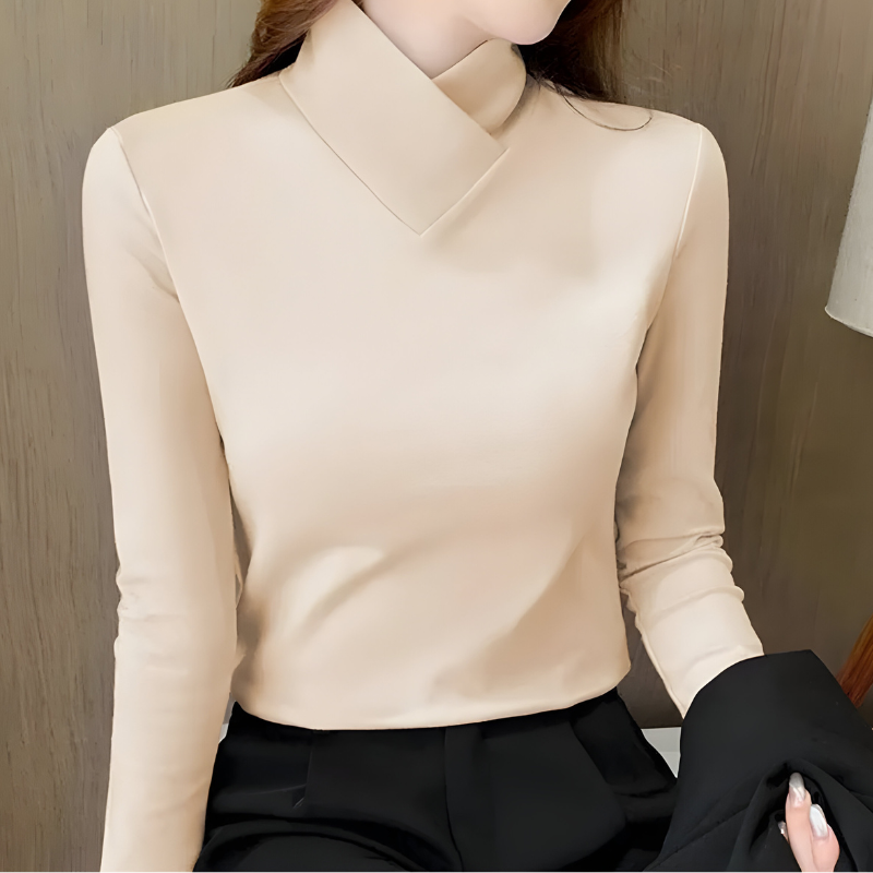 Women's Stand Collar Top – Minimalist Long Sleeve Fitted Top