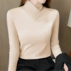 Women's Stand Collar Top – Minimalist Long Sleeve Fitted Top