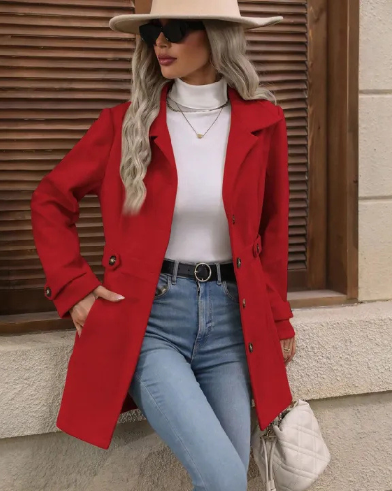 Women's Tailored Long Coat – Classic Button Front Overcoat