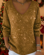 Women's Glitter Knit Sweater – Ribbed Shimmer Long Sleeve Pullover