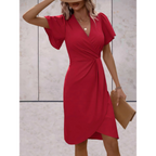 Women's V-Neck Wrap Dress – Billowy Sleeve Flowy Cocktail Dress