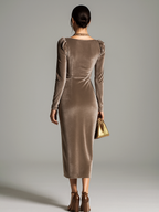 Women's Velvet Midi Dress – Ruched Occasion Dress