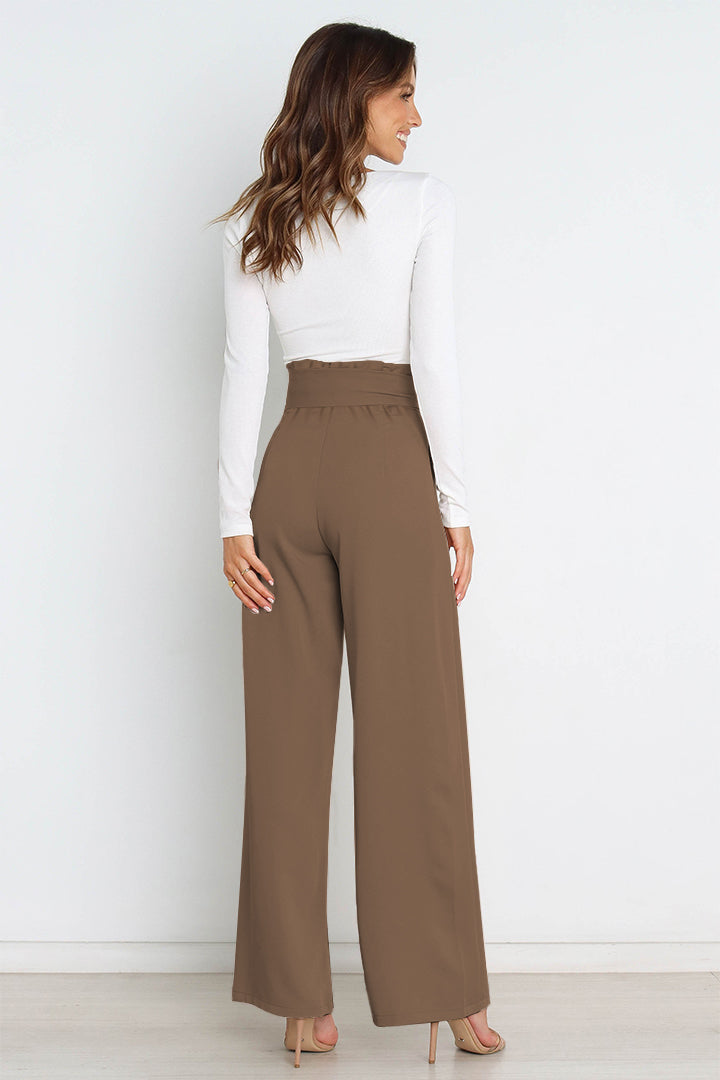Women's Paperbag Waist Trousers – High Waist Bow Detail Wide Leg Pants