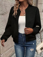 Women's Zip-Up Cardigan – Textured Long Sleeve Cardigan