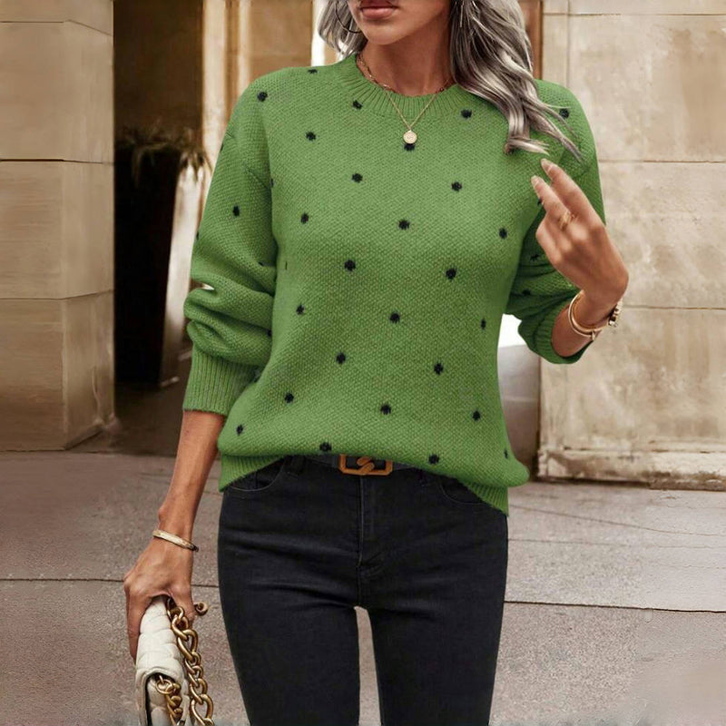 Women's Polka Dot Sweater – Oversized Sleeve Knit Sweater