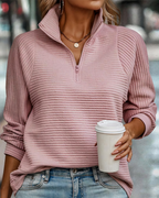 Women's Half Zip Sweater – Ribbed Long Sleeve Knit Sweater