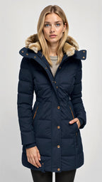 Women's Mid-Length Puffer Jacket – Hooded Quilted Cold Weather Jacket