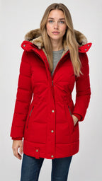 Women's Hooded Puffer Jacket – Mid-Length Quilted Winter Coat