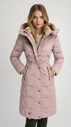 Women's Hooded Puffer Jacket – Mid-Length Quilted Winter Coat