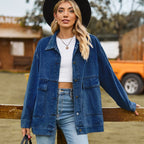 Women's Utility Jean Jacket – Oversized Relaxed Fit Pocket Jacket