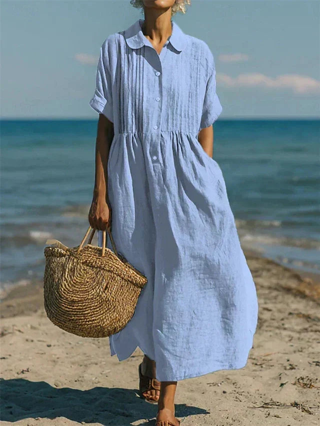 Women's Button Front Dress – Flowy Short Sleeve Summer Dress