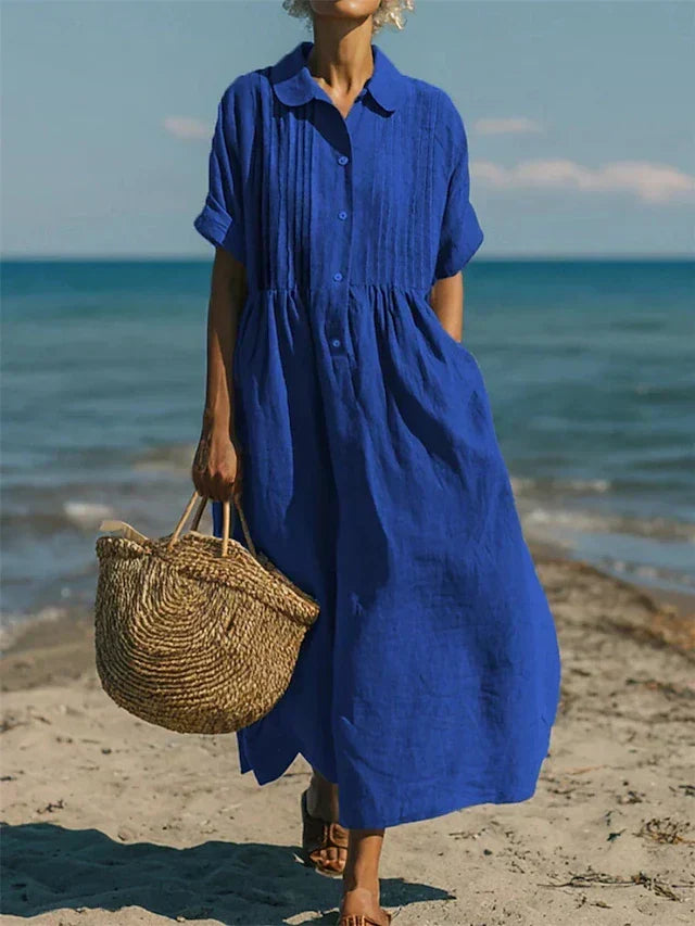 Women's Button Front Dress – Flowy Short Sleeve Summer Dress