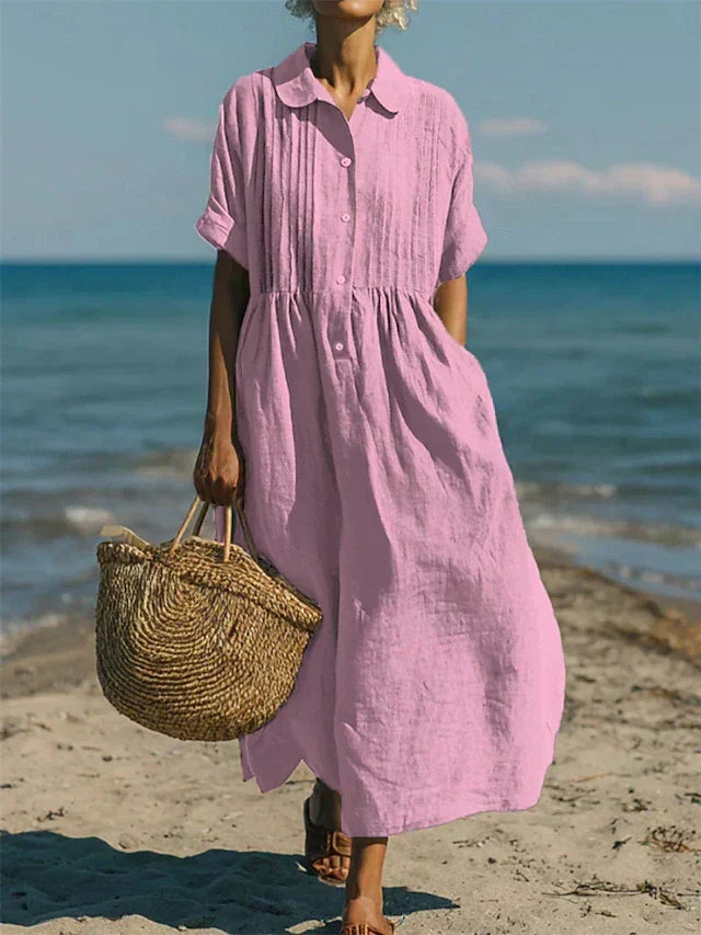 Women's Button Front Dress – Flowy Short Sleeve Summer Dress