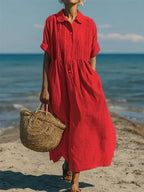 Women's Button Front Dress – Flowy Short Sleeve Summer Dress