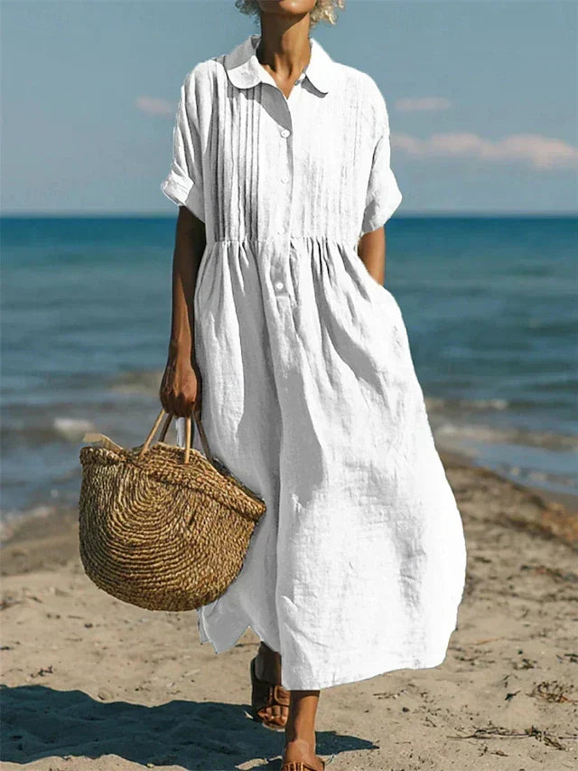 Women's Button Front Dress – Flowy Short Sleeve Summer Dress
