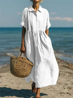 Women's Button Front Dress – Flowy Short Sleeve Summer Dress