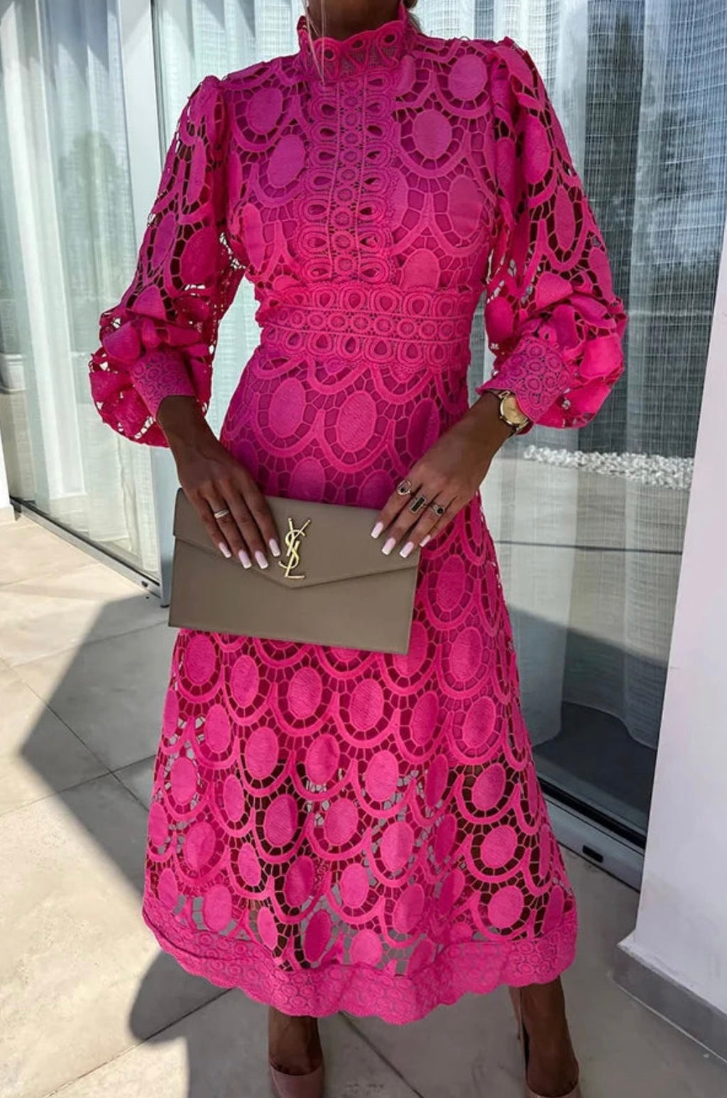 Women's Elegant Lace Dress – Midi Occasion Dress