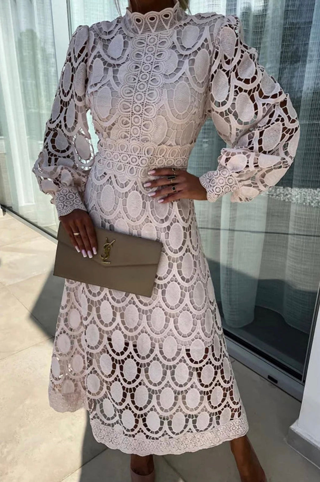 Women's Elegant Lace Dress – Midi Occasion Dress