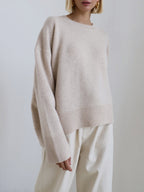 Women's Oversized Knit Sweater – Relaxed Crew Neck Long Sleeve Pullover