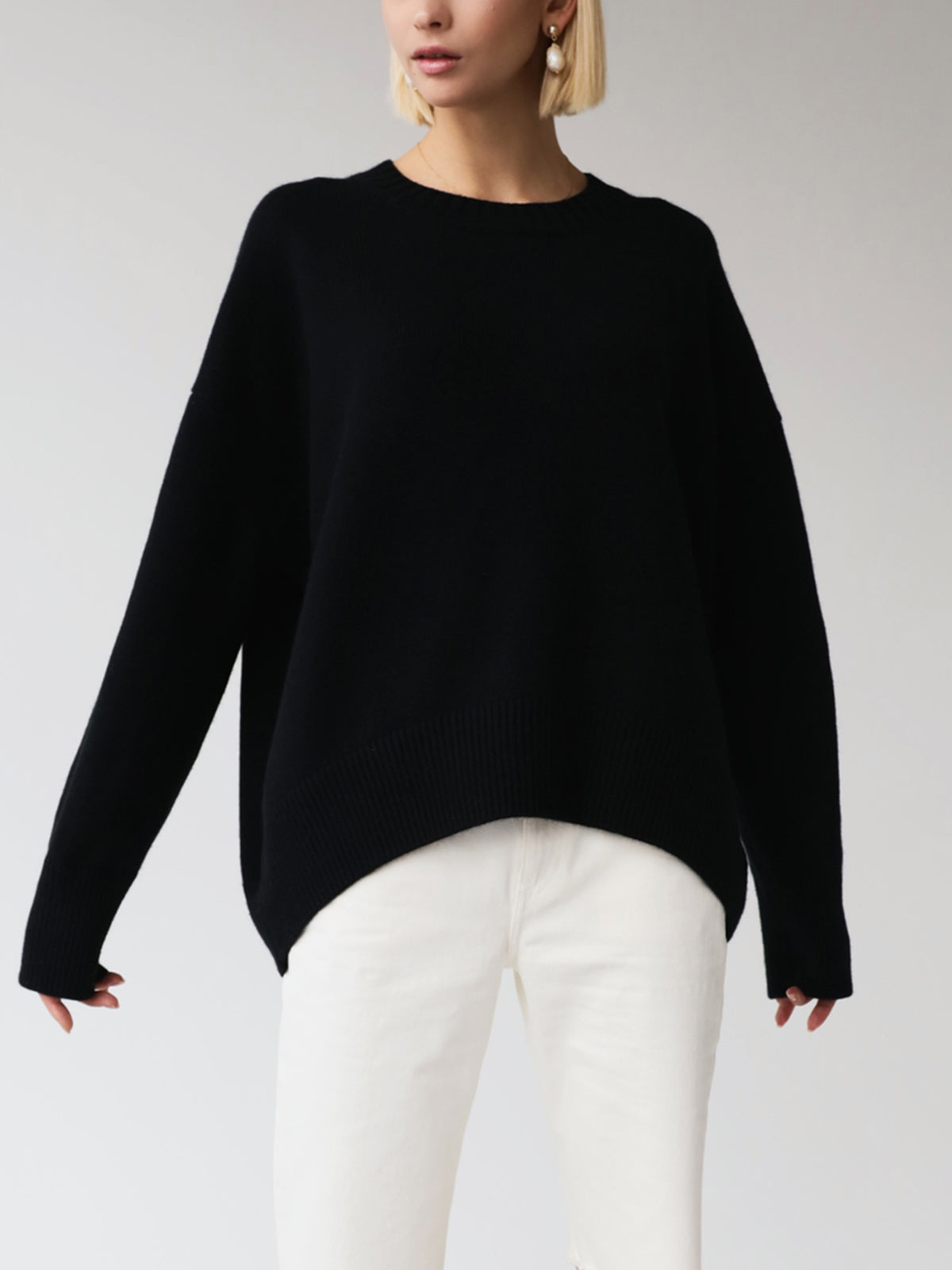 Women's Oversized Knit Sweater – Relaxed Crew Neck Long Sleeve Pullover