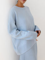 Women's Oversized Knit Sweater – Relaxed Crew Neck Long Sleeve Pullover