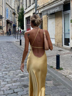 Women's Wedding Guest Backless Dress – Sleeveless Formal Party Dress