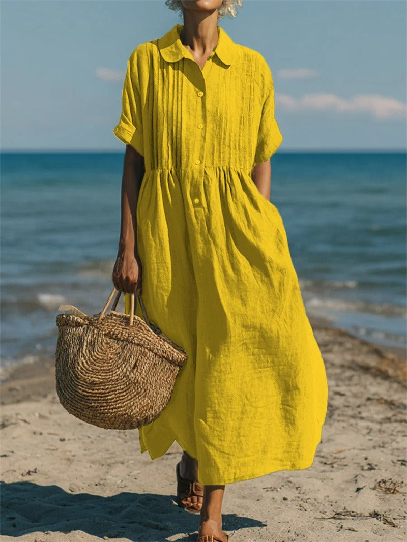 Women's Button Front Dress – Flowy Short Sleeve Summer Dress