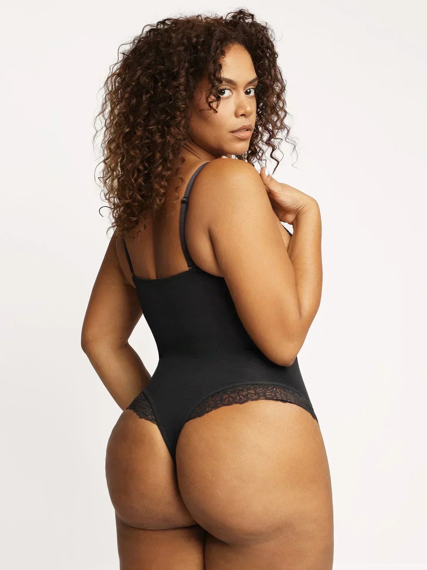 Women's Deep V-Neck Lace Bodysuit – Fitted Sheer Lingerie Bodysuit