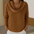 Women's Waffle Knit Sweater – Waterfall Neck Relaxed Pullover