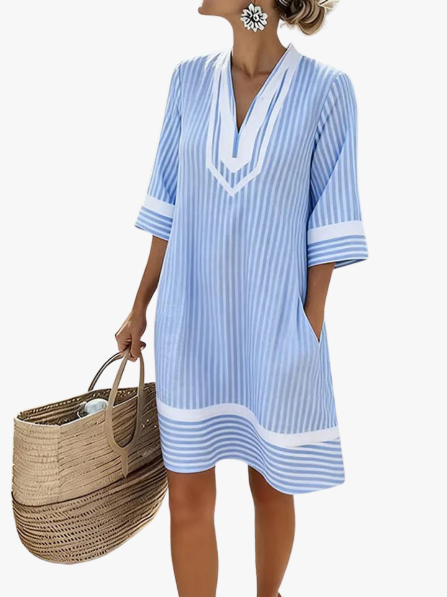 Women's Striped Mini Dress – Relaxed Short Sleeve Summer Dress