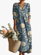 Women's Vintage Floral Midi Dress – Relaxed A-Line Summer Dress