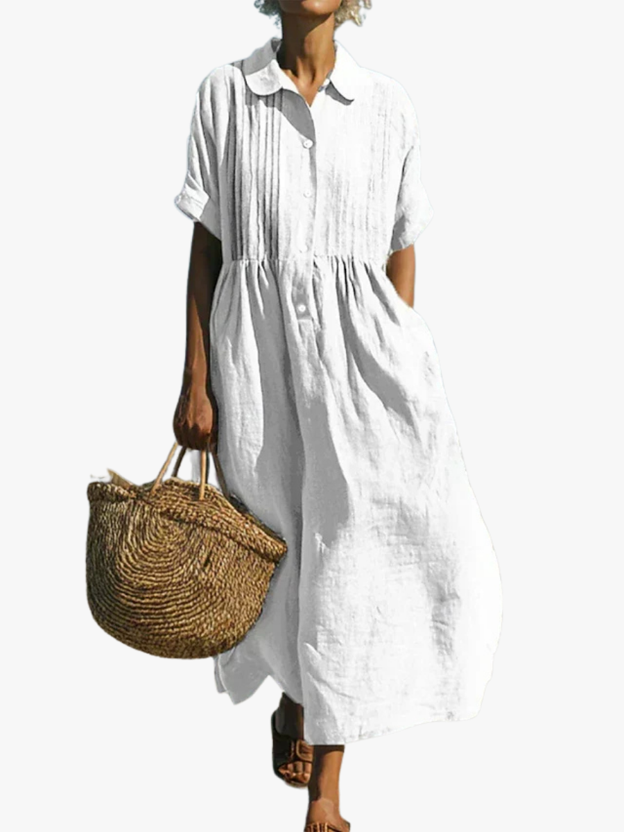 Women's Button Front Dress – Flowy Short Sleeve Summer Dress