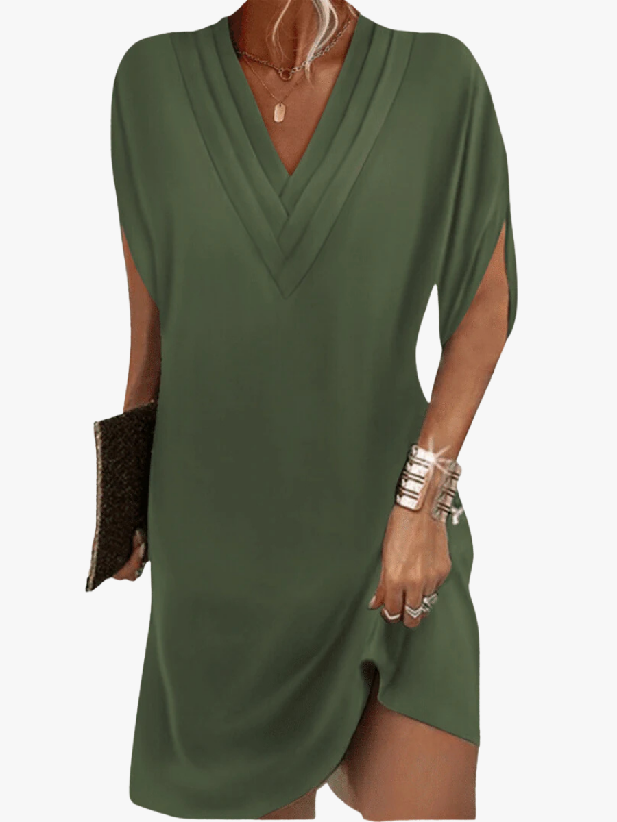 Women's V-Neck A-Line Dress – Flowy Everyday Summer Dress