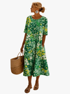 Women's Floral Midi Dress – Flowy Relaxed Summer Dress