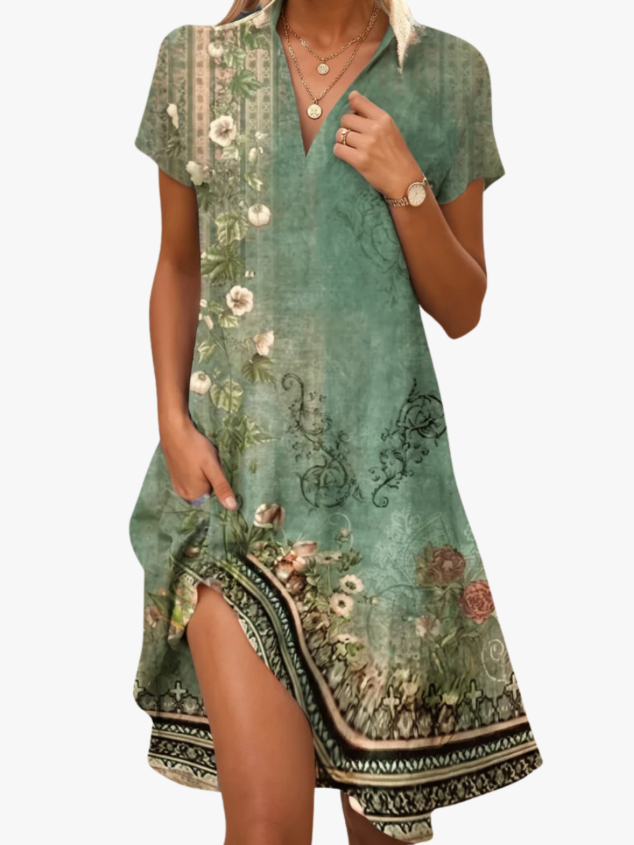 Women's Floral Midi Dress – Flowy Patterned Summer Dress