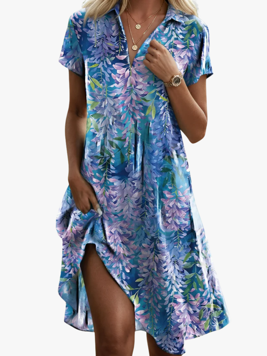 Women's Floral Midi Dress – Flowy Patterned Summer Dress