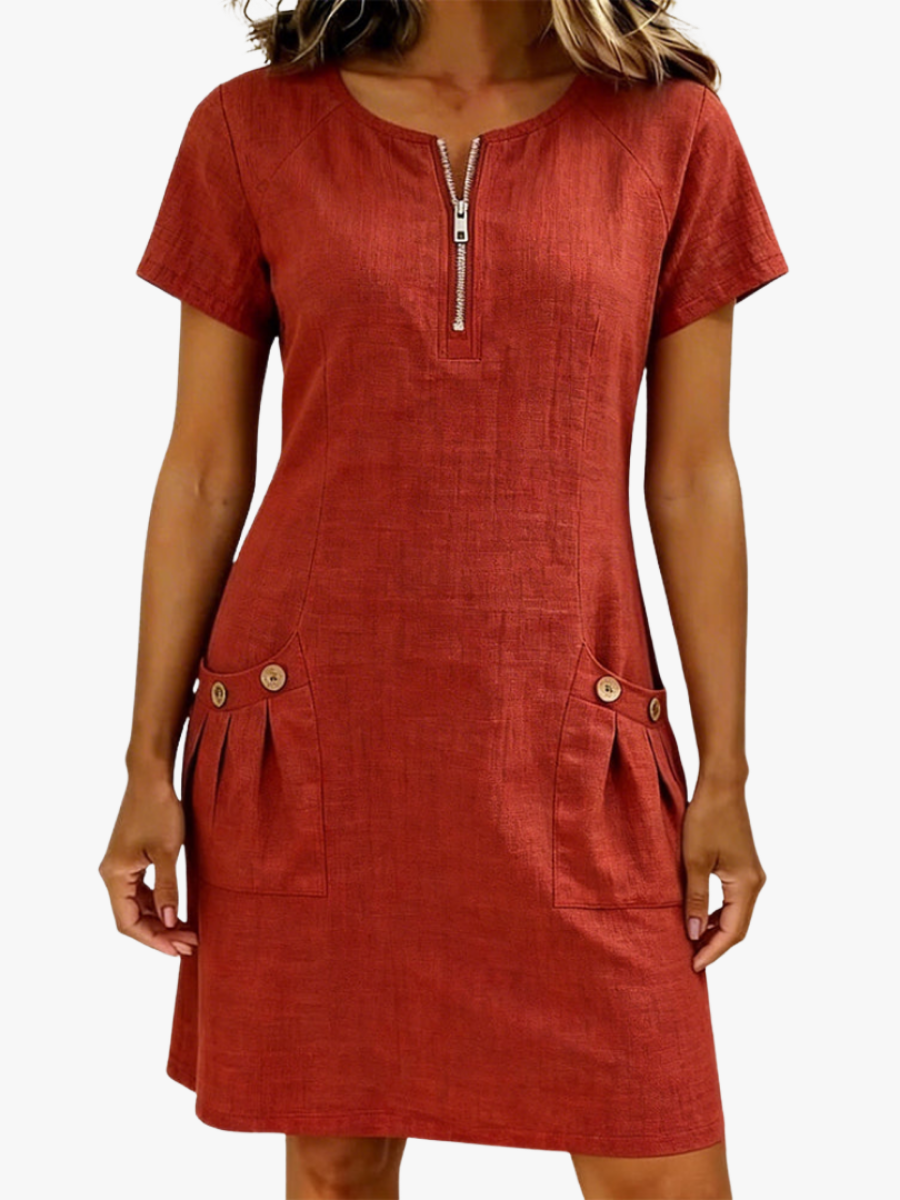 Women's A-Line Dress – Zip Front Flared Day Dress