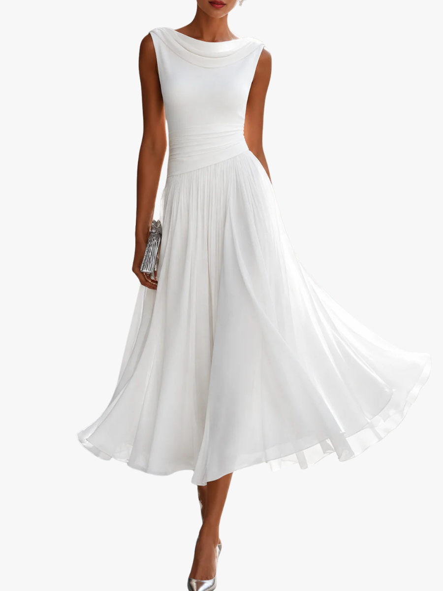 Women's Pleated Midi Dress – Flowy Formal Wedding Guest Dress