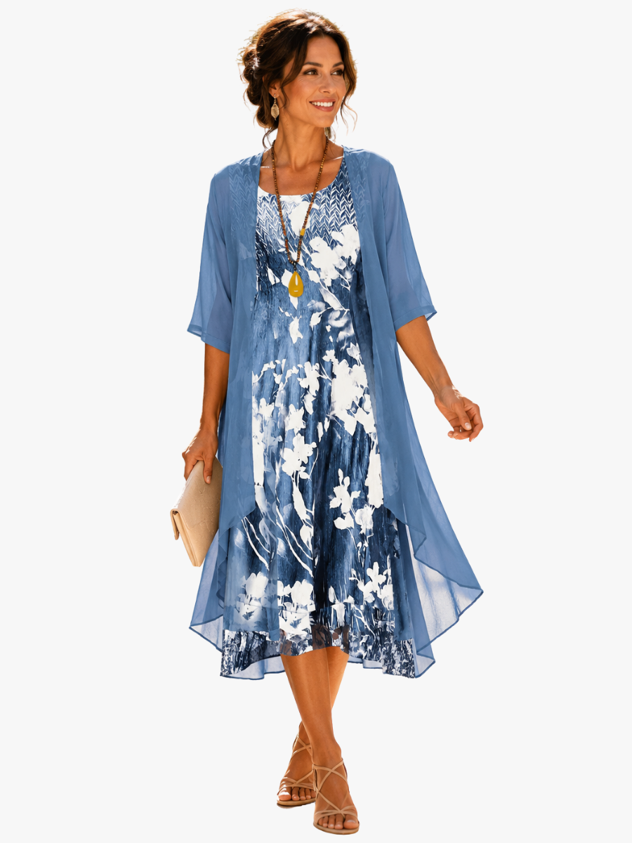 Women's Layered Floral Dress – Flowy Wedding Guest Occasion Dress