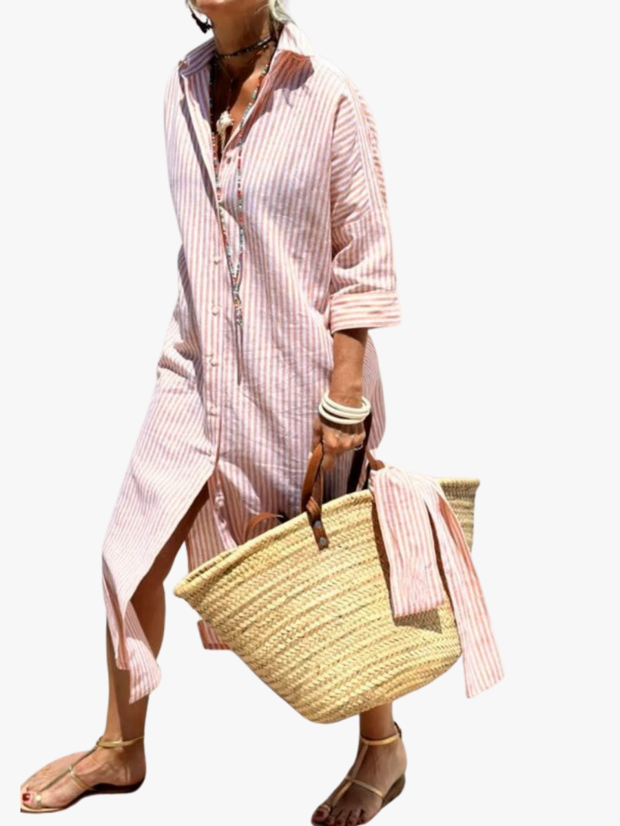 Women's Polo Midi Dress – Button Front Three-Quarter Sleeve Dress